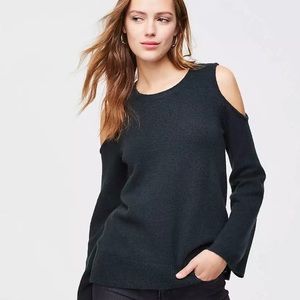 LOFT Cold Shoulder Hunter Green Sweater